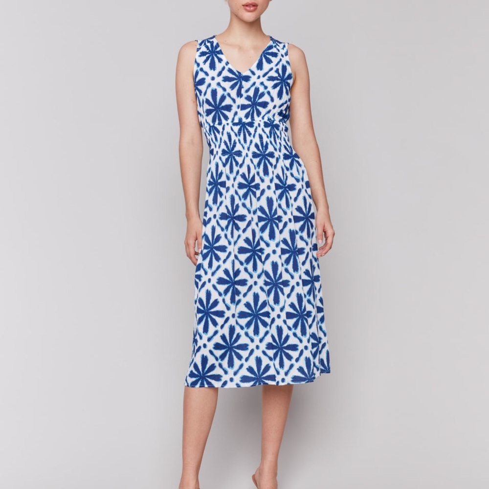 CHARLIE B Blue and White Sleeveless Sundress